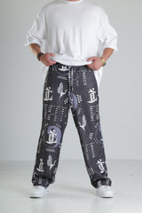 Japon Turna Desen Siyah Baggy Pantolon