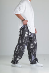 Japon Turna Desen Siyah Baggy Pantolon
