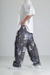 Japon Turna Desen Siyah Baggy Pantolon