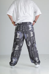 Japon Turna Desen Siyah Baggy Pantolon