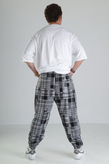 Gri Kare Desenli Paça Lastikli Jogger Pantolon