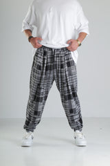 Gri Kare Desenli Paça Lastikli Jogger Pantolon