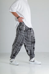 Gri Kare Desenli Paça Lastikli Jogger Pantolon