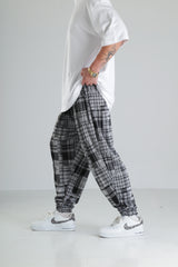 Gri Kare Desenli Paça Lastikli Jogger Pantolon