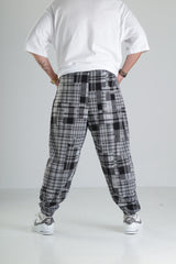 Gri Kare Desenli Paça Lastikli Jogger Pantolon