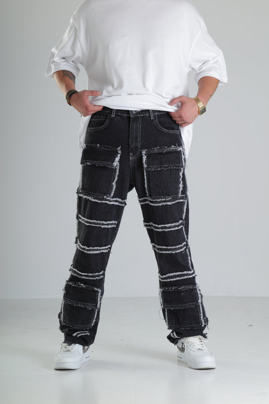 Siyah Yırtık Detaylı Baggy Jean Pantolon