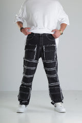 Siyah Yırtık Detaylı Baggy Jean Pantolon