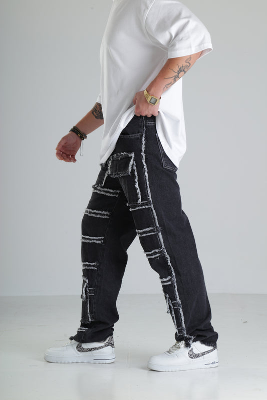 Siyah Yırtık Detaylı Baggy Jean Pantolon