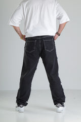 Siyah Yırtık Detaylı Baggy Jean Pantolon