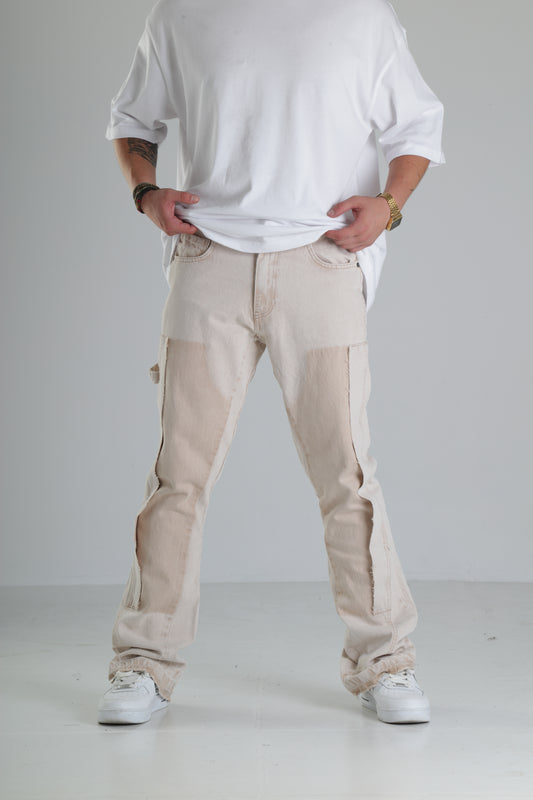 Bej Renk Yırtık Detaylı Baggy Jean Pantolon