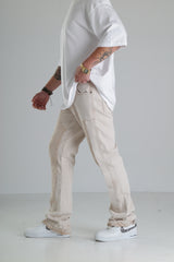 Bej Renk Yırtık Detaylı Baggy Jean Pantolon