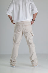 Bej Renk Yırtık Detaylı Baggy Jean Pantolon