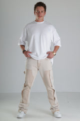 Bej Renk Yırtık Detaylı Baggy Jean Pantolon