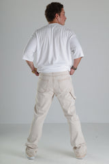 Bej Renk Yırtık Detaylı Baggy Jean Pantolon