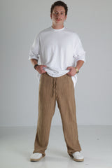 Kahverengi Keten Müslin Pantolon