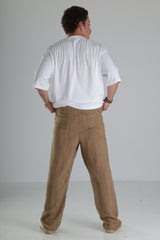 Kahverengi Keten Müslin Pantolon