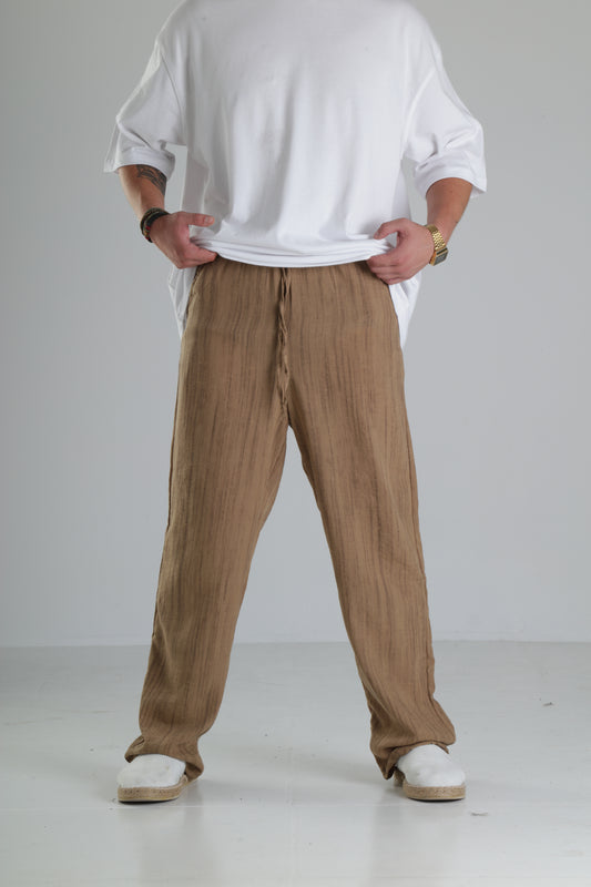 Kahverengi Keten Müslin Pantolon