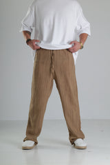 Kahverengi Keten Müslin Pantolon