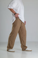 Kahverengi Keten Müslin Pantolon