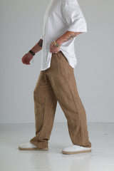 Kahverengi Keten Müslin Pantolon