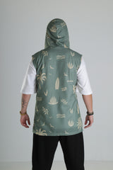 Kapüşonlu Desenli Yelek - Yeşil