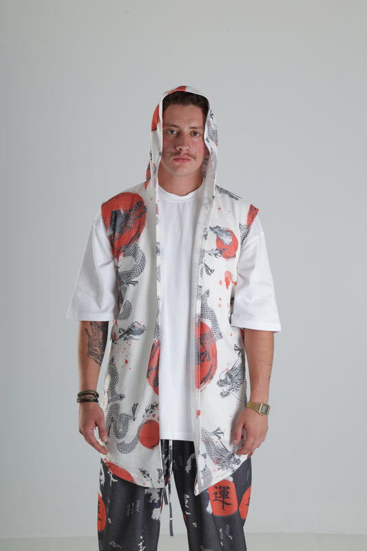 Ejderha Desenli Kapüşonlu Yelek