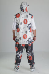 Beyaz Üzeri Ejderha ve Japon Motifli - Kapüşonlu Yelek