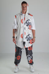 Beyaz Üzeri Ejderha ve Japon Motifli - Kapüşonlu Yelek