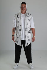 Palmiye Desenli Kapüşonlu Yelek – Beyaz