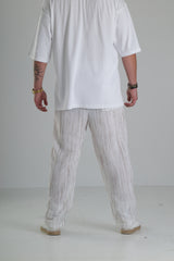 Beyaz Çizgili Keten Müslin Pantolon