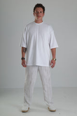 Beyaz Çizgili Keten Müslin Pantolon
