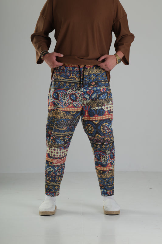 Etnik Desenli Rahat Kesim Pantolon - Premium
