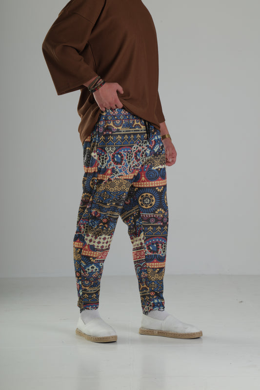 Etnik Desenli Rahat Kesim Pantolon - Premium