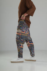 Etnik Desenli Rahat Kesim Pantolon - Premium
