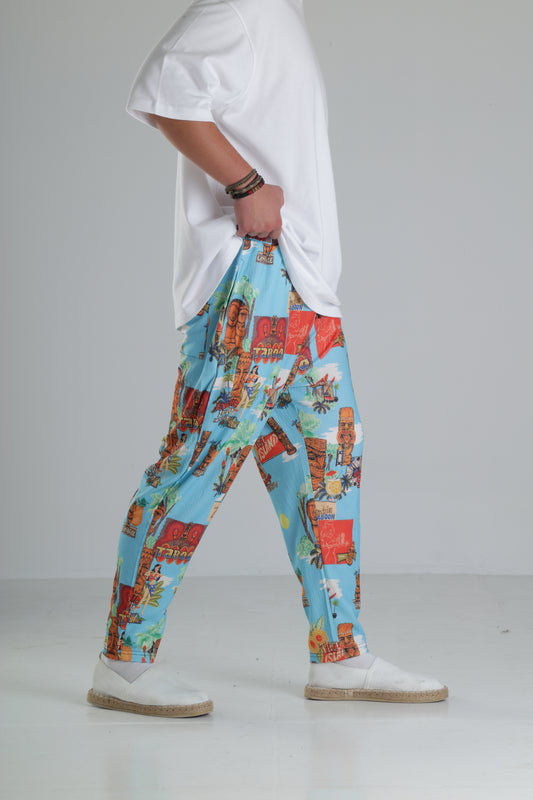 Tropikal Desenli Baggy Pantolon