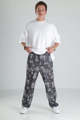 Japon Desen Siyah Baggy Pantolon