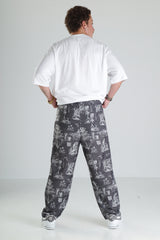 Japon Desen Siyah Baggy Pantolon