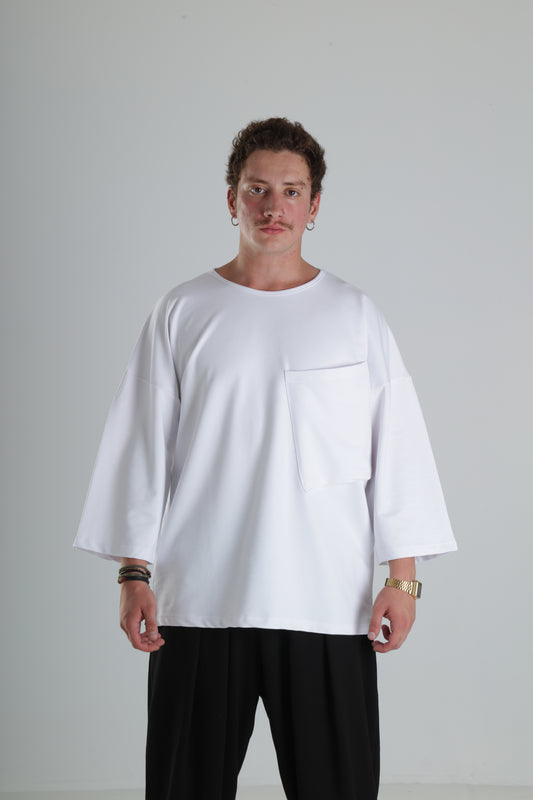 Oversize Cepli T-Shirt - Beyaz