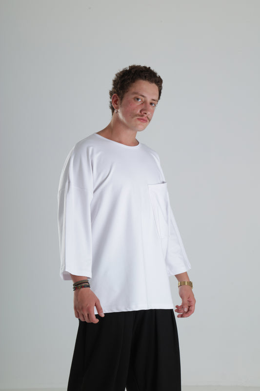 Oversize Cepli T-Shirt - Beyaz