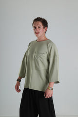 Oversize Cep Detaylı T-Shirt - Açık Haki