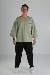 Oversize Cep Detaylı T-Shirt - Açık Haki