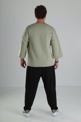 Oversize Cep Detaylı T-Shirt - Açık Haki