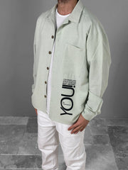 Su Yeşili Desenli Keten Gömlek