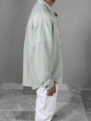 Su Yeşili Desenli Keten Gömlek