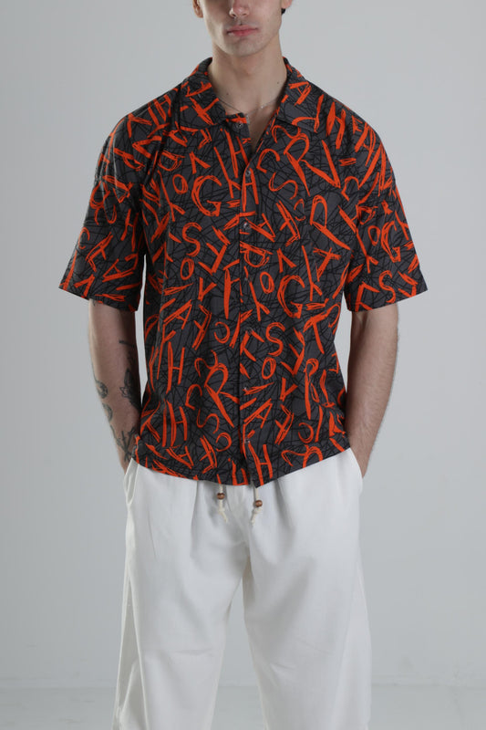 Turuncu Grafiti Desenli Gömlek