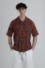 Turuncu Grafiti Desenli Gömlek