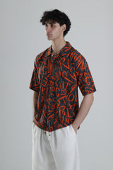 Turuncu Grafiti Desenli Gömlek