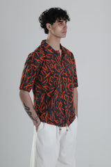 Turuncu Grafiti Desenli Gömlek