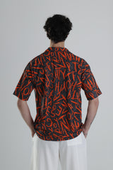 Turuncu Grafiti Desenli Gömlek
