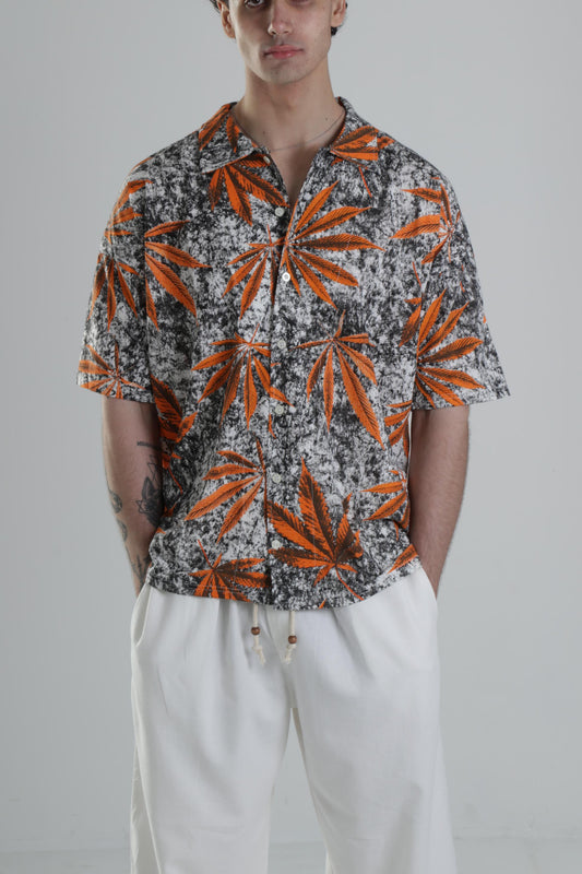 Turuncu Yaprak Desenli Gömlek